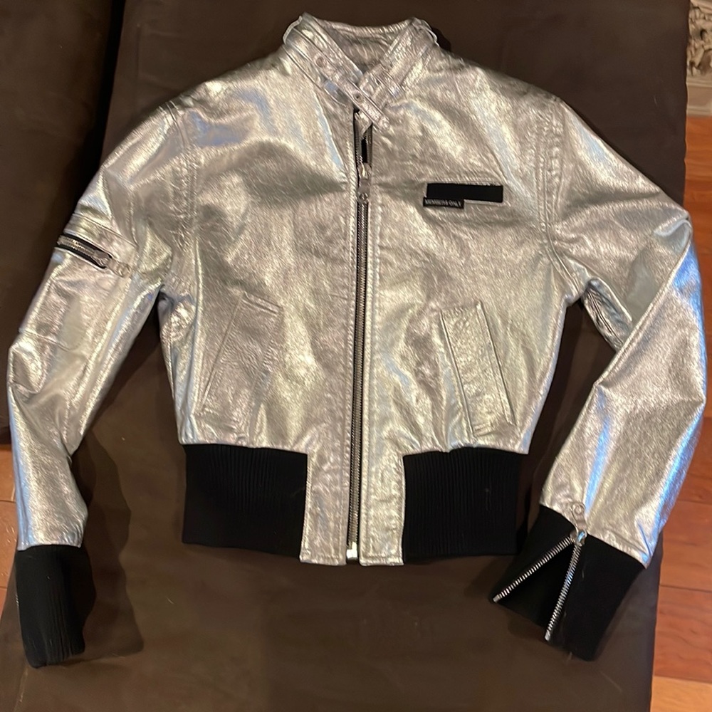 Members Only Jacket, Size 6, Rare! Metallic Silver, Lambskin Varsity.